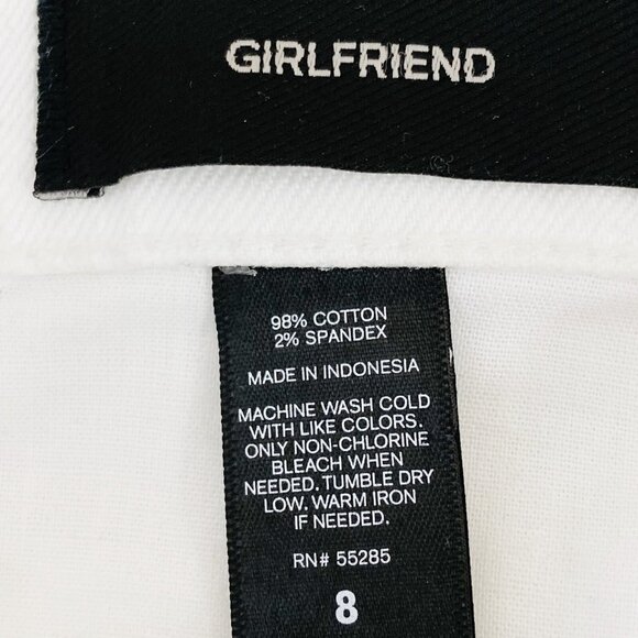 Express White Jeans Girlfriend Distressed Rolled Cuff Mid Rise Stretch Size 8 - Picture 6 of 9